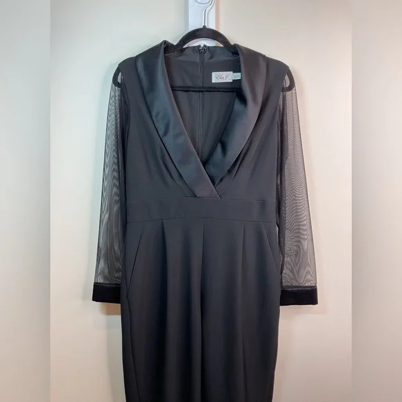 Eliza J Sheer Sleeve Black Jumpsuit (8) - Picture 5 of 13
